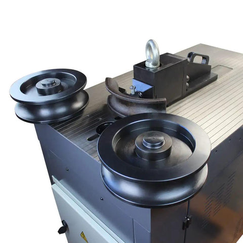 Heavy Duty 40 Ton Horizontal Hydraulic Tube And Pipe Bender With 2 Inch Die And 6 5 16 Flat Steel Vee Bending Jig top view with wheels