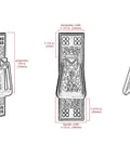 Vertical Mission Pull In Oil Rubbed Bronze For Cabinets And Drawers, side and front technical drawing with dimensions and features.