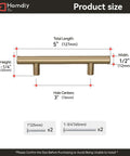 Dimensions of 15 Pack 3 Inch Champagne Bronze Cabinet Handles For Kitchen Cabinets, Drawer Pulls And Dresser Drawers With Classic Round Tube Design