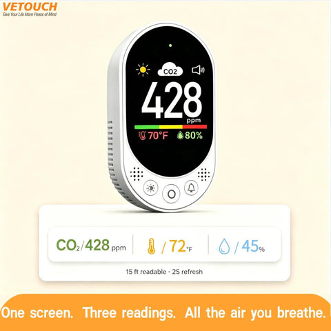 Plug In CO2 Detector Wall Outlet 3 In 1 Air Quality Monitor With Digital CO2 Display CO2 Alarm Temperature Humidity Meter Real Time CO2 Level Sensor And Alerts For Home Office School Garage, front view