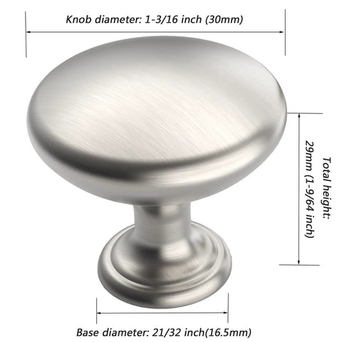 25 Pack Cabinet Knobs And Drawer Pulls Set Brushed Satin Nickel 1.18 Inch Round Zinc Alloy Hardware for cabinets visible