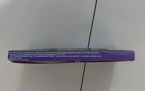 Side view of Six Pack Mosquito Attractant Bait Refills box showing manufacturer details and expiration date on purple packaging.