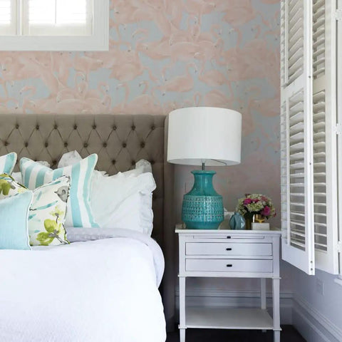Cheeky Pink Flamingo Peel And Stick Wallpaper Two Pack 20.5 Inch By 16.5 Foot Removable Self Adhesive accent wall in bedroom