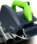 Dual Model Automatic Pipe Cutting Machine With 2 Saw Blades Pro Grade Stainless Steel Pipe Cutter on pipes, green handle