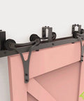 Black Rustic Double Track U Shape Bypass Sliding Barn Door Hardware Kit For Two Doors Four And A Half Feet Long Flat Track With Horns Design Rollers