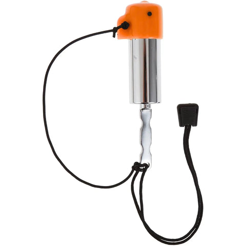 Orange and silver Underwater Rattle Stick Signal Bell For Scuba And Snorkeling, Loud Diver Communication Tool with black strap.