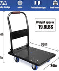 Foldable Push Cart Dolly With 360 Degree Swivel Silent Wheel Durable Reinforced Steel Construction Black platform dimensions