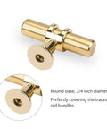 Gold Cabinet Knobs Set 10 Pack Brushed Brass Handles For Kitchen Cabinets single knob detail with round base and screws.
