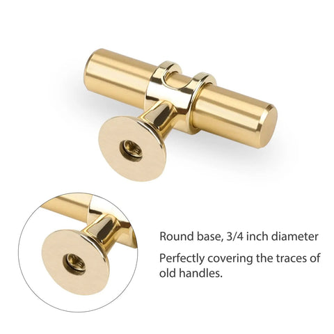 Gold Cabinet Knobs Set 10 Pack Brushed Brass Handles For Kitchen Cabinets single knob detail with round base and screws.