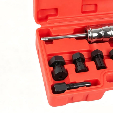 Heavy Duty Metal Bearing Extractor Blind Hole Puller Removal Tool Kit With Deep Reach Hardened Collet Adjustable Screw Set Grabbing Eight To 32 Millimeter Inner Dia Tight Grasp No Slip Smooth Motorcycle Water Pump Bearing Removal Fix Now, red case with collets
