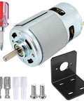 Beefy 12V To 24V DC Motor With 6000 To 12000 RPM Double Ball Bearing High Torque Low Noise With Bracket, screwdriver, and connectors.