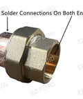 Snag Five Pack Of Three Inch Copper To Copper Union Pipe Fitting With Tough Solid Brass Core Solder Sweat Build For Fast Leaky Pipe Fixes And Stress Free Homeowner Plumbing Upgrades showing solder connections on both ends.