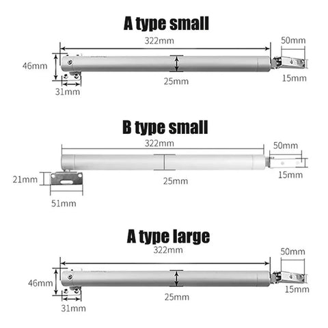 Automatic Door Closer 60Kg Heavy Duty with three size variations and detailed measurements