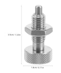 Heavy Duty Stainless Steel Spring Plunger With Knurled Badass Grip Self Locking Indexing Pin close-up view with measurements