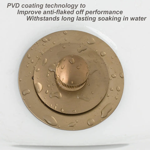 Champagne Bronze Lift And Turn Tub Trim Set With Two Hole Overflow Faceplate No Putty Gasket Tub Drain Stopper Conversion Kit With Universal Fine And Coarse Thread No Putty Installation - close-up view with water droplets