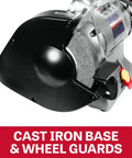Cast iron base and wheel guards of Built Like A Tank One Horsepower Variable Speed Disc Grinder And Belt Sander Combo.