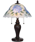 Hand Painted Hydrangea Glass Table Lamp With Metal Base In Blue, Two E26 Bulbs Not Included, 13 Inches Wide By 19 Inches Tall