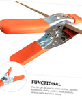 Heavy Duty Metal Spring Clamps With Ergonomic Handles Built Tough For Woodworking Carpentry And Model Making Red Coated Shop Essentials. Close-up of orange handled clamp holding a wooden strip.