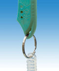 Close-up of Pro Grade Micro Wire Stripper for Ultra Thin Wires showing grip and ring attachment against blue background.