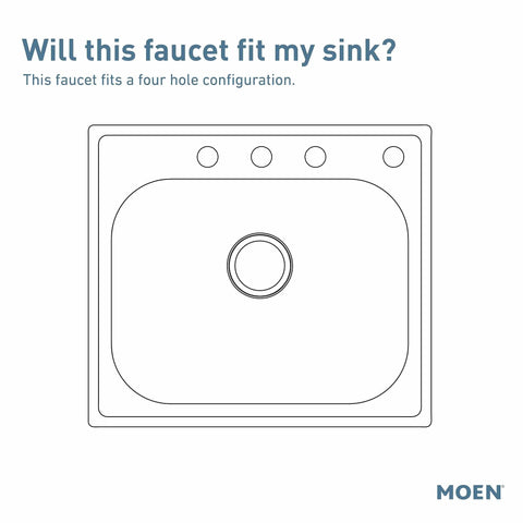 Diagram showing four-hole configuration for Chateau Chrome Single Handle Kitchen Faucet With Protege Side Spray Model 67430 Replacement Part