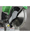 10 Inch Sliding Compound Miter Saw With Adjustable Laser Guide, Double Bevel, 12 Amp Motor, Electronic Speed Control And Electric Brake, Includes Pivoting Flip Fence For Clean, Pro Level Cuts - side view of the blade and motor housing
