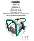 Portable Electric Beveling Machine Rolls In Easy To Bang Out Clean 30 To 60 Degree Plate Edges For Flawless Weld Prep With Rugged Cast Iron Rollers Built Tough, displayed with dimensions and power specifications.