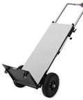 Heavy Duty 1200W Electric Stair Climber Trolley That Hauls Massive Loads Up Steps Like A Boss With Rust Resistant Stainless Steel Deck For Tough Job Sites, showing handle and wheels.
