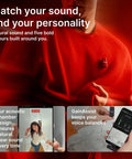 Model using Two Mic Wireless Microphone System with clip-on mic, phone display showing GainAssist and recording apps.