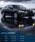 Front And Rear Disc Brake Kit With 11.65 Inch Front Rotors And 11.06 Inch Rear Rotors Plus Ceramic Brake Pads For 2007 2011 Toyota Camry, 2008 2012 Avalon, And 2007 2012 Lexus ES350 with fitment chart.