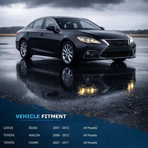 Front And Rear Disc Brake Kit With 11.65 Inch Front Rotors And 11.06 Inch Rear Rotors Plus Ceramic Brake Pads For 2007 2011 Toyota Camry, 2008 2012 Avalon, And 2007 2012 Lexus ES350 with fitment chart.