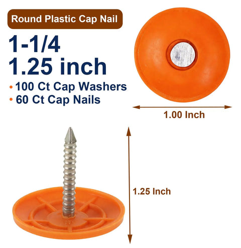 No Fuss Plastic Cap Nails Paired With Heavy Duty Electro Galvanized Ring Shank Fasteners And Resilient Orange Waterproof Washers for 1.25 inch fastener
