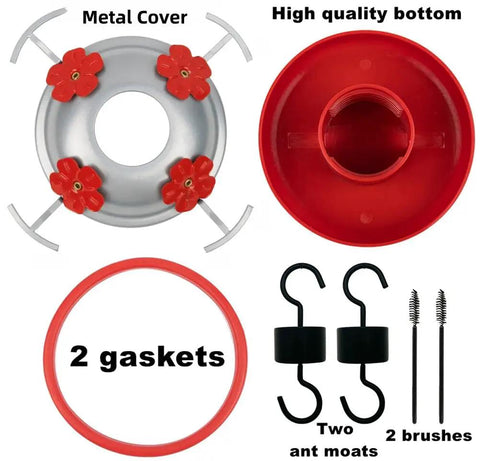 6 Pack Hummingbird Feeder Bottom Replacement Parts Set With Base Iron Cover Seal Rings Moat Hooks And Brushes For Easy Cleanup Wide Application Glass Feeders Durable Accessories
