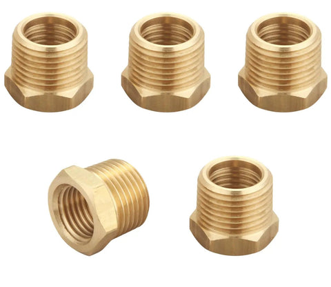 Pack of 5 Beefy 3/8 Inch Male To 1/4 Inch Female NPT Brass Hex Bushing Reducing Adapter, hex head pipe fitting