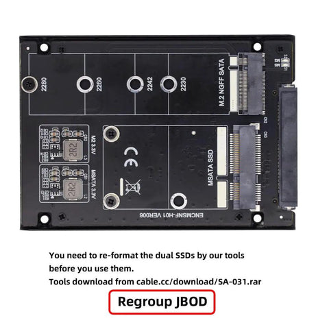 Dead Simple Hella Reliable Dual MSATA NGFF B Plus M Enclosure showing dual mSATA slots and connections for SATA.