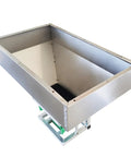 12V Front Mounted Stainless Steel ATV Broadcast Spreader for Tractors with 42.3 Gal Hopper shown from above