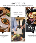 Sleek Black Wine Bottle Shrink Caps Engineered For Fast Heat Shrink Sealing Hella Durable Premium PVC Build used at dinner table.