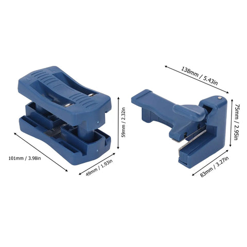 Boss Level Woodworking Edge Trimmer Kit With Twin Handles For Razor Flat Flush Cuts And Dead On Edge Banding On Cabinetry And Furniture Builds That Totally Nails The Job Every Tough Build - compact blue trimming tools with measurements