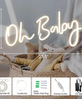 Oh Baby LED Neon Sign For Backdrops And Wall Decor, Perfect For Baby Showers, Gender Reveals, And Photo Booths, Warm White Glow