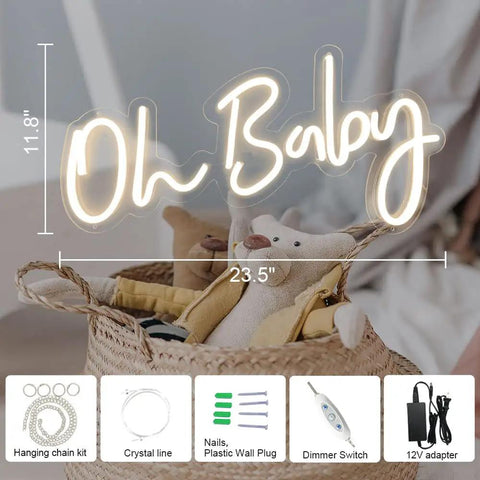 Oh Baby LED Neon Sign For Backdrops And Wall Decor, Perfect For Baby Showers, Gender Reveals, And Photo Booths, Warm White Glow
