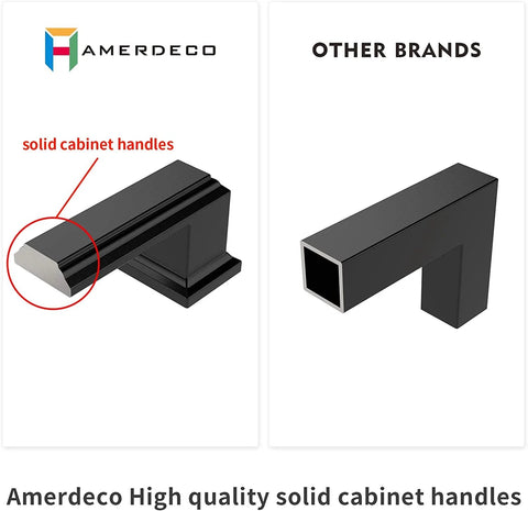 Comparison of Amerdeco solid cabinet handles and hollow cabinet handles from other brands, highlighting durability and design differences.
