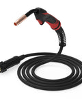 Top Notch 150 Amp Mig Gun With 10 Foot Cable For Yeswelder Welder Featuring Euro Quick Connect No Tools Needed Plus Extra Tips Pack Ready To Go, black cable and ergonomic handle.