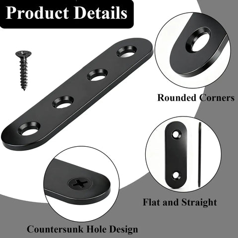 Tough As Nails Stainless SteelFlat Brackets 24 Pack, Heavy Duty Straight Connector Supports For Wood Panels, Rust Proof Corner Braces With Countersunk Holes, Great For Tables Beds Fences In Matte Black