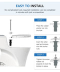 Four Pack Toilet Seat Bolts Kit with Nuts and Washers for Top Mount Hinges 10mm to 12mm holes easy installation diagram