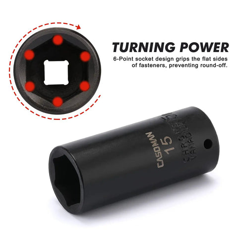 Close-up of 15mm 6-point socket from Heavy Duty One Quarter Inch Drive Impact Socket Set With Shallow And Deep Sockets 4mm To 15mm