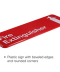 Red Beveled Plastic Fire Extinguisher Sign 9x3 Inch Three Pack For Office Walls With Bold White Text And High Visibility Safety Signage