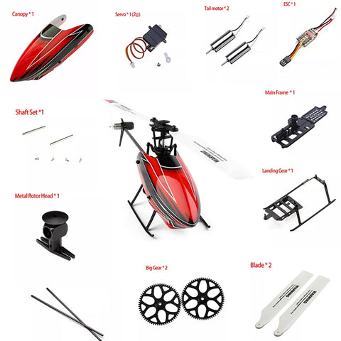 Durable RC Helicopter Gear Screw Kit For XK K110s Remote Control Aircraft with plastic and aluminum parts displayed