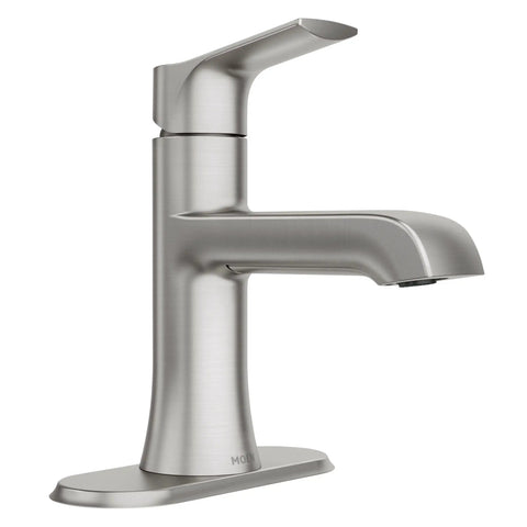 LISO One-Handle Bathroom Faucet In Spot Resist Brushed Nickel, Single Hole Sink Faucet With Optional Deck Plate shown in profile