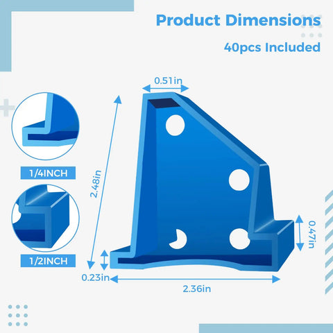 40 Piece 2 In 1 Flooring Spacers for 1/2 Inch and 1/4 Inch Gaps, blue spacer dimensions diagram