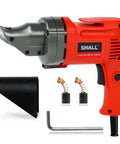 Electric Metal Cutting Shear For 14 Gauge Steel And 16 Gauge Stainless, 4.0 Amp Corded Cutter with accessories, red handle.