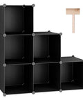 Black Six Cube Storage Organizer Set For Wardrobe And Home, Stackable Plastic Cubes Shelves with DIY Modular Design